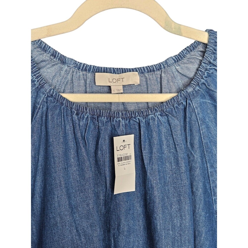 LOFT Chambray Peasant Blouse Womens Size Large Blue Long Sleeve